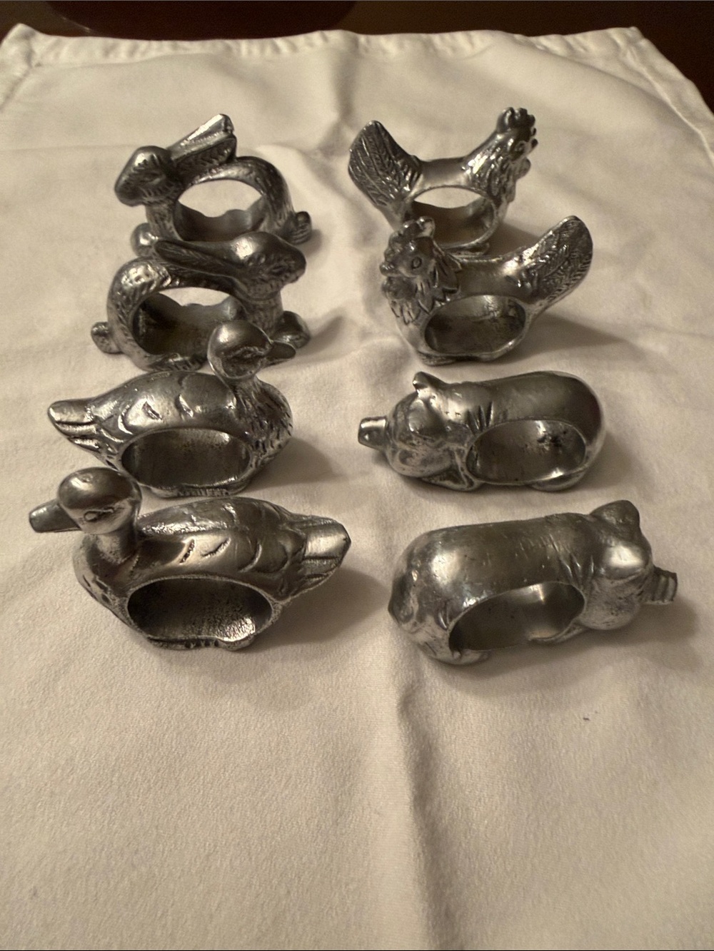 Set of 8 Vintage Farm Animal Napkin Rings - Silver Tone